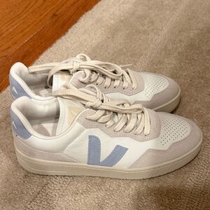 Veja White and Soft Blue Sneakers